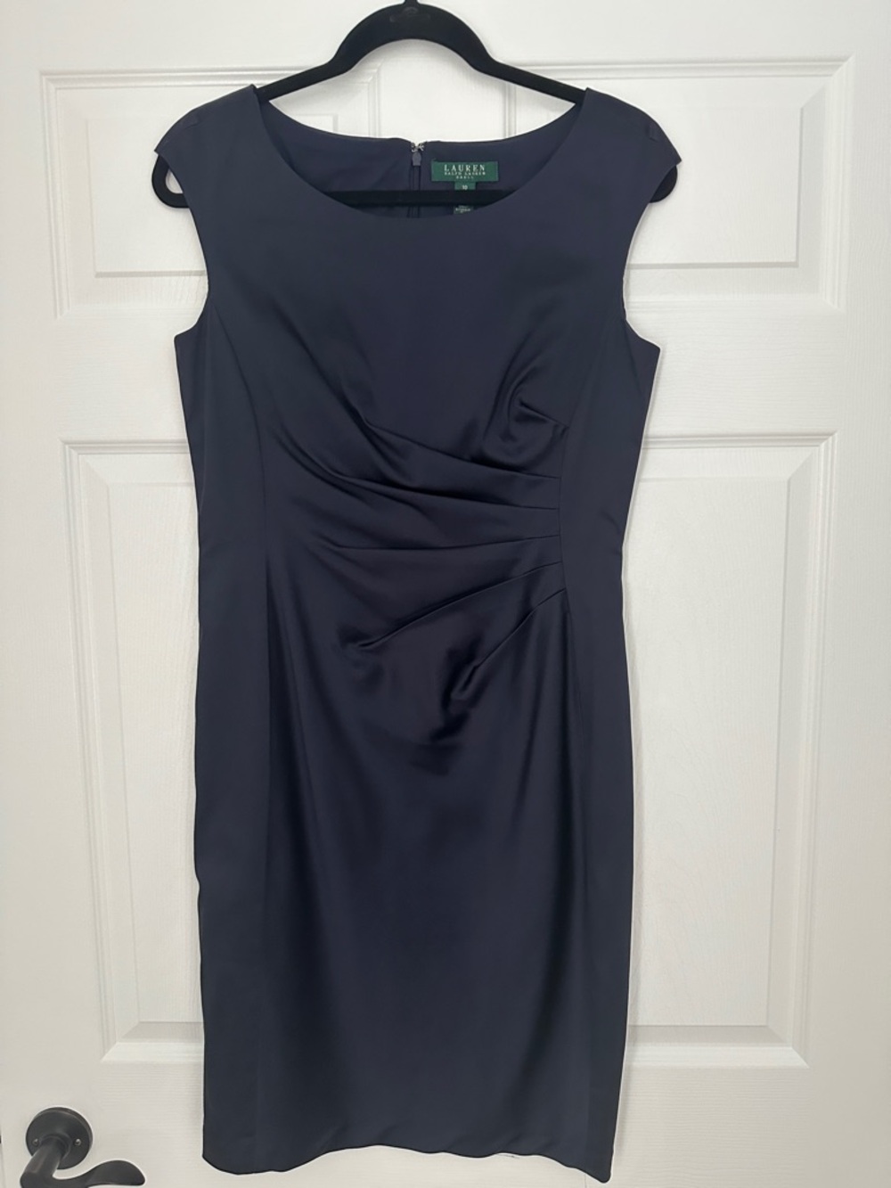 Lauren Ralph Lauren Navy Ruched Cap-Sleeve Midi Sheath Dress